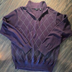 VAN HEUSEN Men's 100% Cotton Deep Purple Pullover Sweater w/ 3/4 Zip NWOT/SIZE L